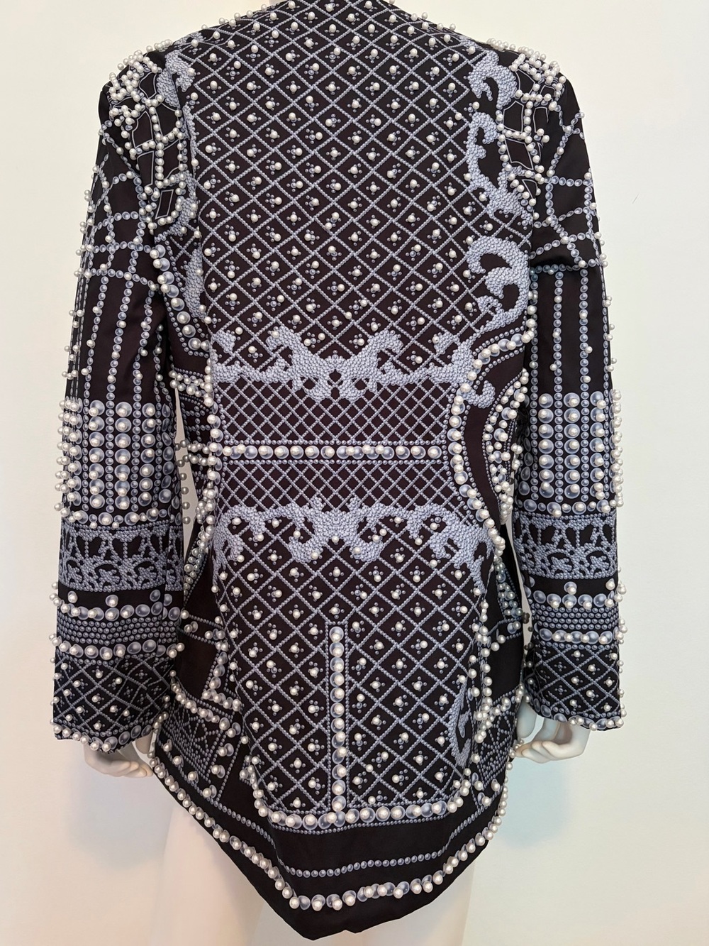 #719 Elegant Pearl Beaded Black & White Beaded Blazer/Dress. Like New - Picture 14 of 16